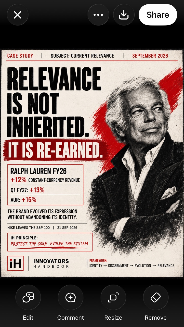 Innovators Handbook case study: Relevance is not inherited. It is re-earned.